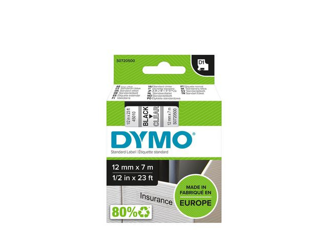 Tape Dymo D1 12Mm X 7M Sort/Klar