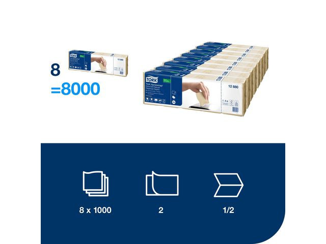Dispenserserviett Tork Natur N4 (1000 stk/pk, 8 pakker)