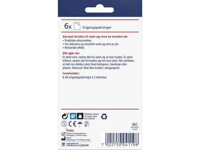 Sårvask Norgesplaster Våtservietter (6 stk/pk, 10 pakker)