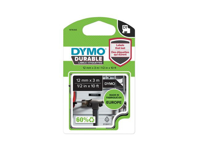 Tape Dymo D1 12Mm X 3M Hvit/Sort