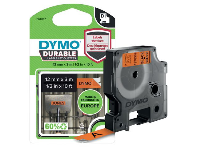 BildeTape Dymo D1 12Mm X 3M Sort/Orange