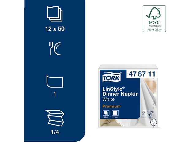 Serviett Tork Linstyle 39Cm Hvit (50 stk)