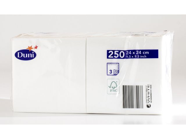 Serviett Duni 3L 24Cm Hvit (250 stk/pk, 8 pakker)