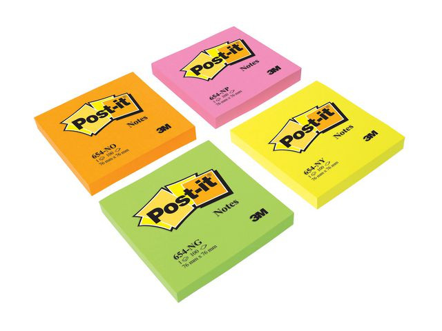 Notatblokk Post-It 76X76 654 Neongul (6 stk)