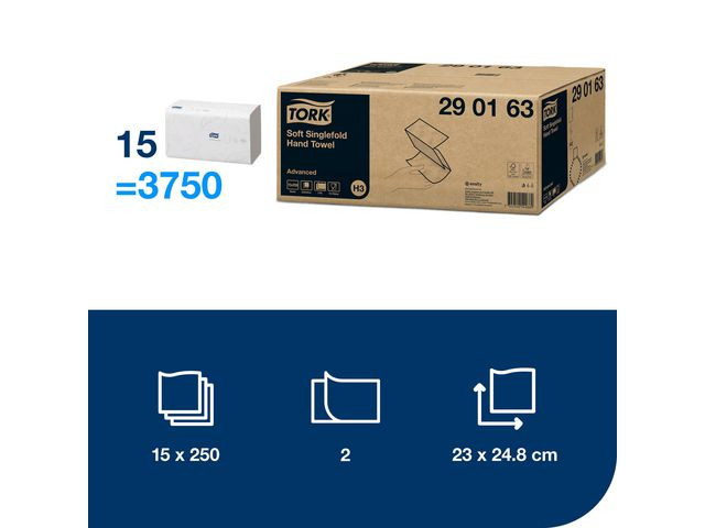 Tørkeark Tork Advance Singlef 2L H3 (250 stk/pk, 15 pakker)