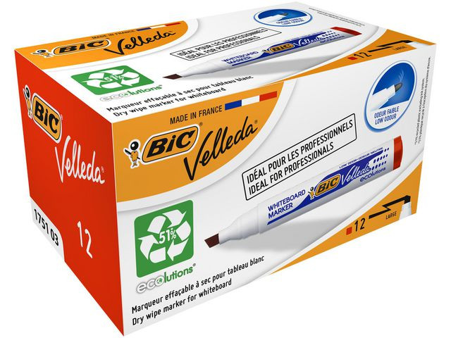 BildeWhiteboardpenn Bic Velleda 1751 Skrå Rød (12 stk)