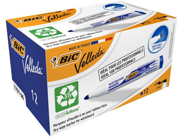 Whiteboardpenn Bic Velleda 1701 Rund Blå (12 stk)