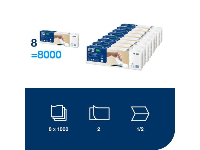 Dispenserserviett Tork N4 2L Hvit (500 stk)