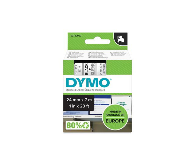 Tape Dymo D1 24Mm X 7M Sort/Klar