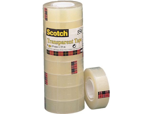 Tape Scotch 550 19Mmx33M Transparent (8 stk/rull, 8 ruller)