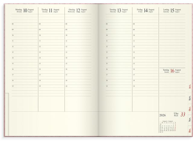Sjefskalender Grieg A5 Imit. 2026 Rosa
