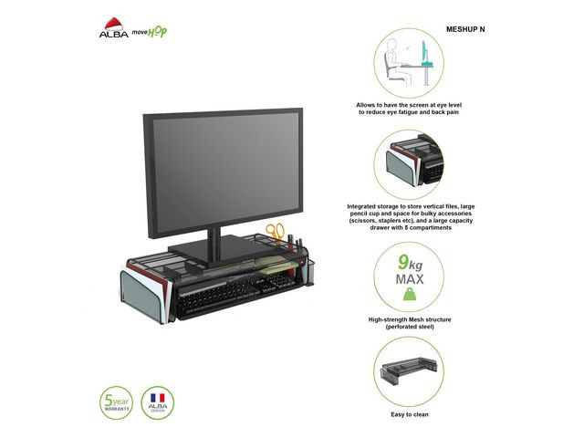 Skjermholder Alba Mesh Sort
