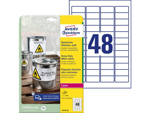 BildeEtikett Avery Polyester 45,7X21,2Mm (960 stk)