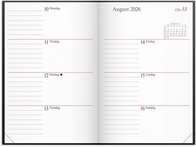 Lommekal Grieg Gemini 2026 Plast Sort