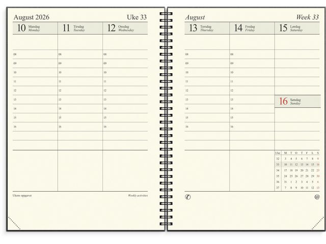 Sjefskalender Grieg A4 Spiral 2026 Sort