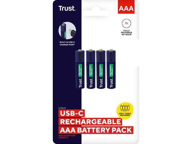 BildeBatteri Trust Usb-C Oppladbare Aaa (4 stk)