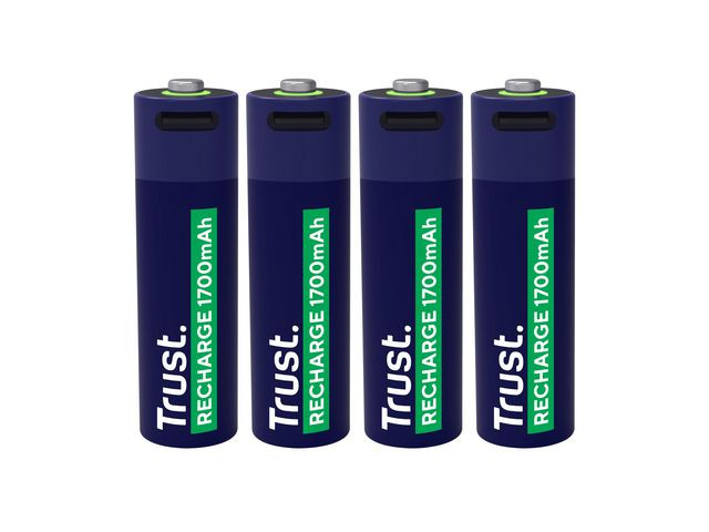 Batteri Trust Usb-C Oppladbare Aa (4 stk)
