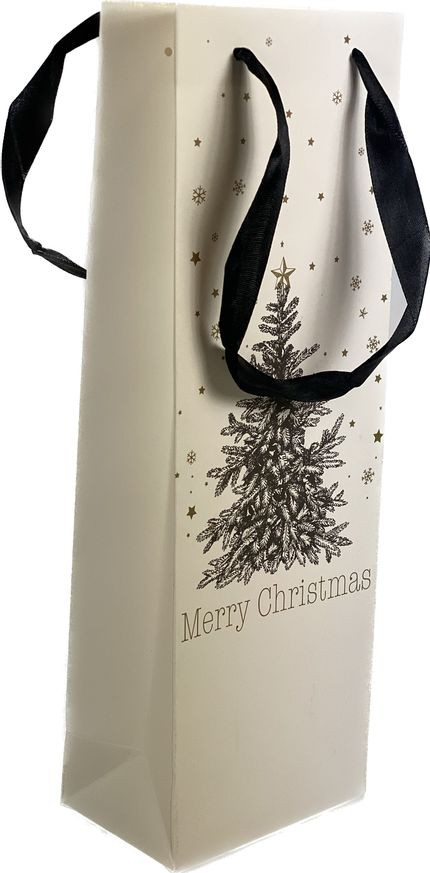 BildeFlaskepose Hvit M/Sort Juletre Og Hjort