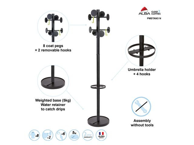Stumtjener Alba 8+2 Kroker 175Cm Sort