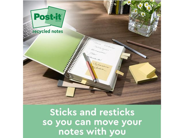 Notatblokk Post-It Ssn76X76 Resi Gul (4 stk/pk, 8 pakker)