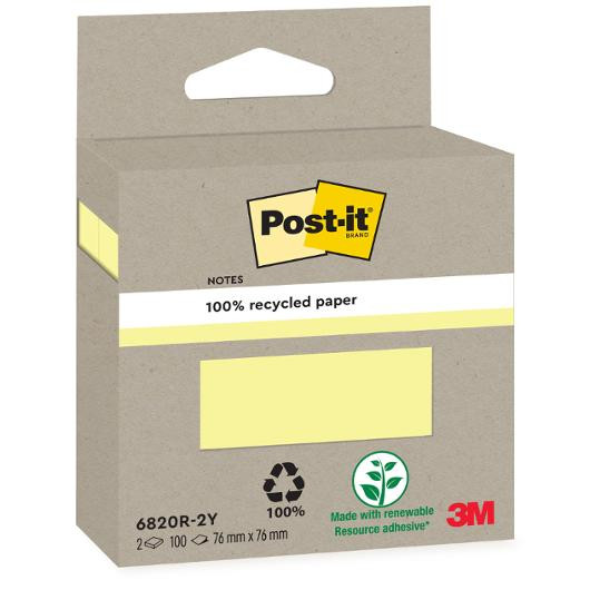 BildeNotatblokk Post-It 76X76 Resirk Gul (2 stk/pk, 6 pakker)