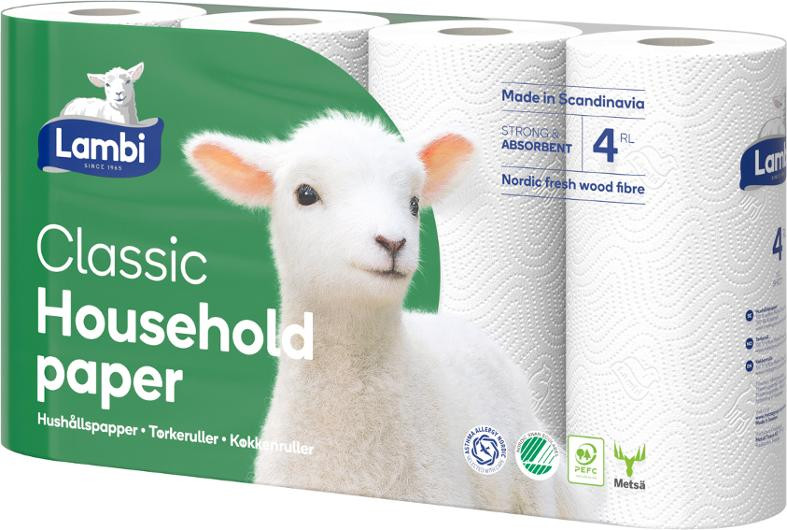 Kjøkkenrull Lambi 2L 12,3M Hvit (4 stk/pk, 5 pakker)