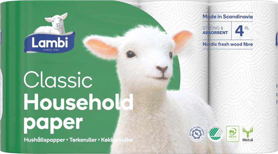 Kjøkkenrull Lambi 2L 12,3M Hvit (4 stk/pk, 5 pakker)