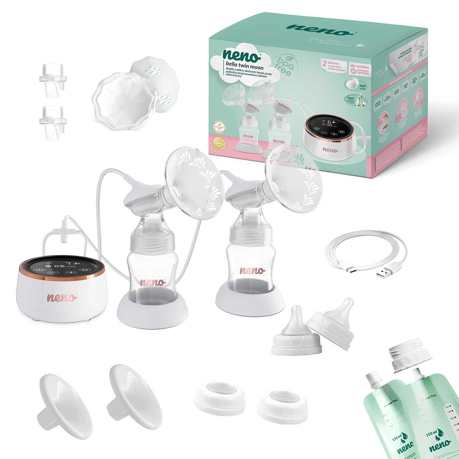 NENO Breast Pump Electric Bella Twin Moon White