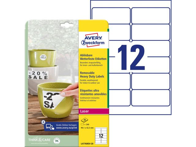 BildeAVERY Avtakbar vrbestandig etiket 99,1x42,3mm (240)