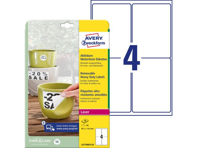 BildeAVERY Avtakbar vrbestandig etiket 99,1x139mm (80)