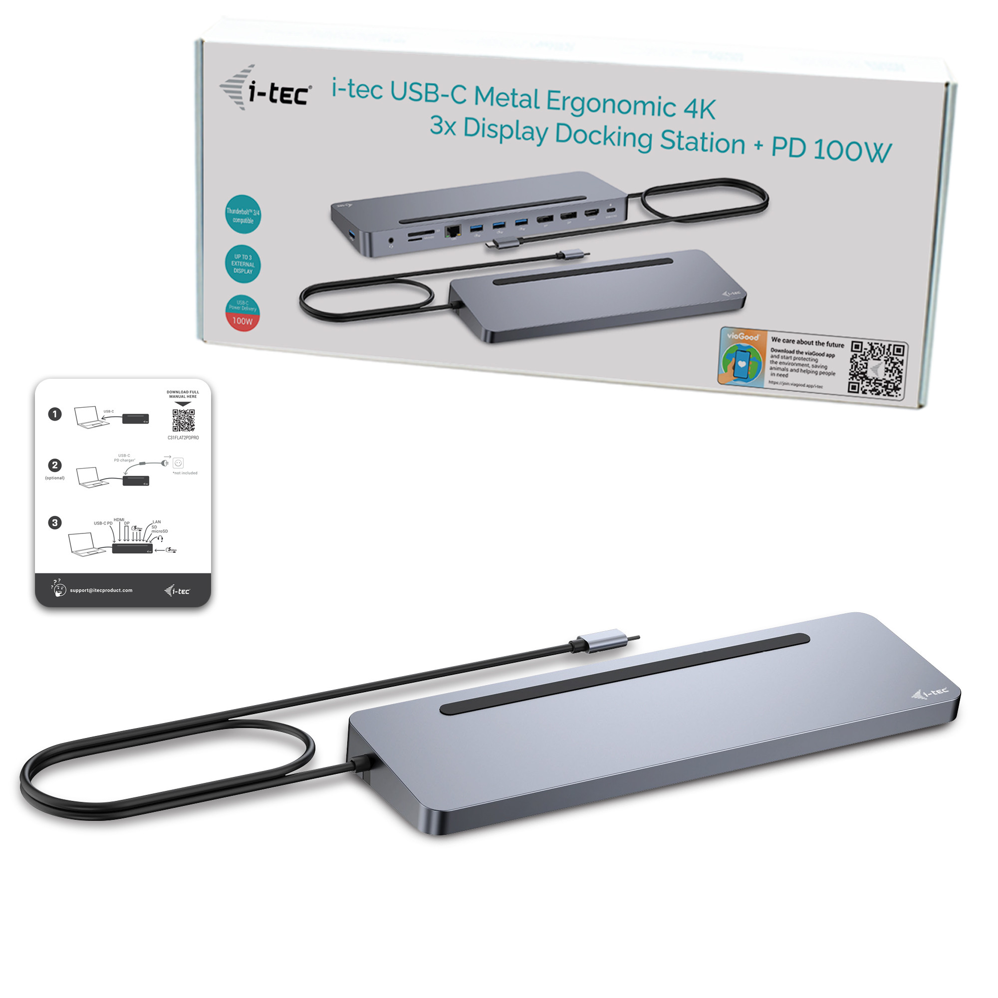 USB-C triple dock 2xDP HDMI 4xUSB-A 1xUSB-C GLAN 100W PD SD