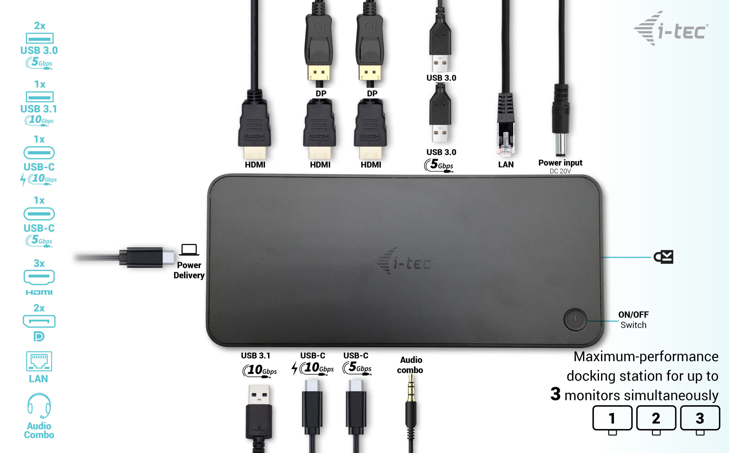 BildeUniv triple dock 2xDP 3xHDMI 2xUSB-C 3xUSB-A GLAN 100W PD