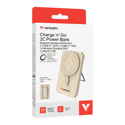 Charge 'n' Go 2-USB-C Cable Power Bank Magnetic 5K