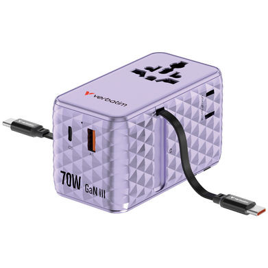BildeVERBATIM 70W 2C Retractable Universal Travel Adapter Purple