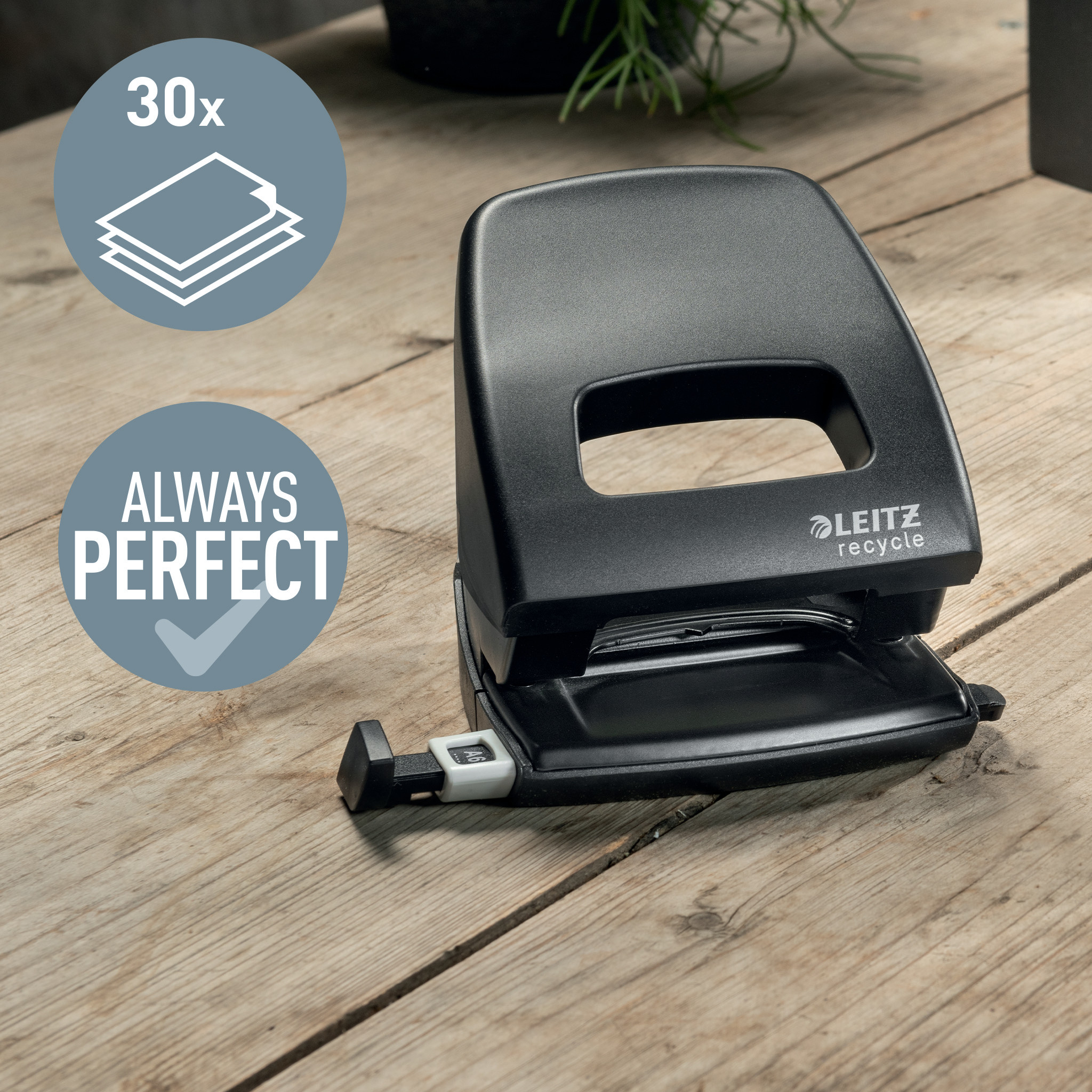 Hullmaskin Leitz recycle 2h/30 ark Sort