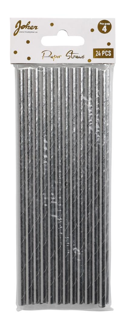 BildeSugerør Joker Papir Sølv (24 stk)