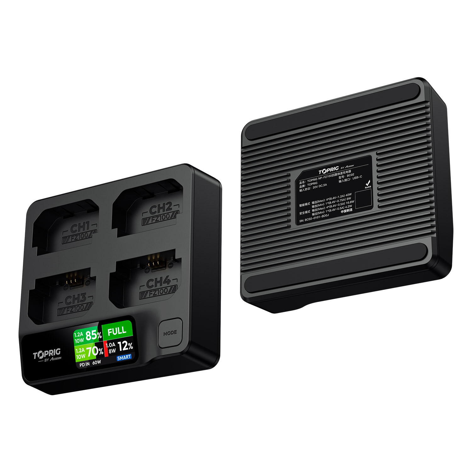 ACCSOON TopRig 100W 4-Bay NP-FZ100  Fast Charger