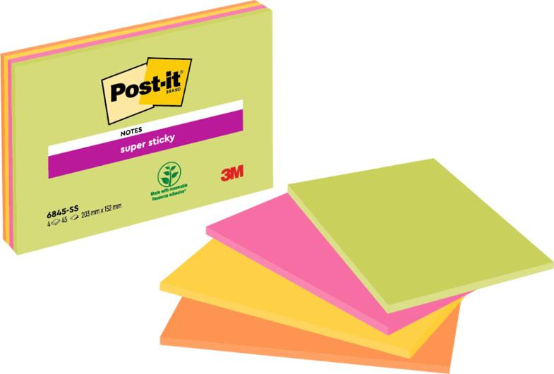 Notatblokk Post-It Ssn 203X152 Neon (4 stk)
