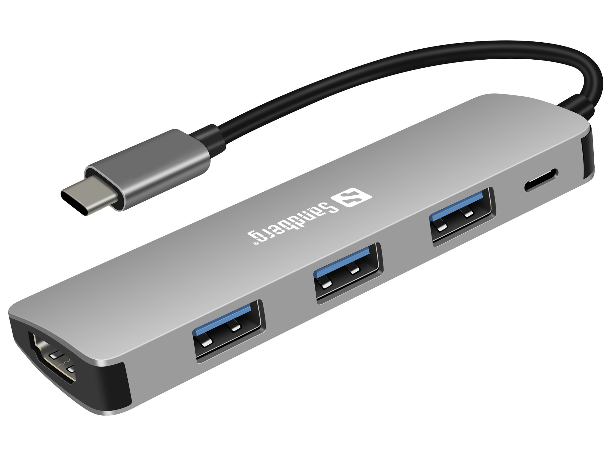 BildeUSB-C Dock HDMI+3xUSB+PD 100W, Alu