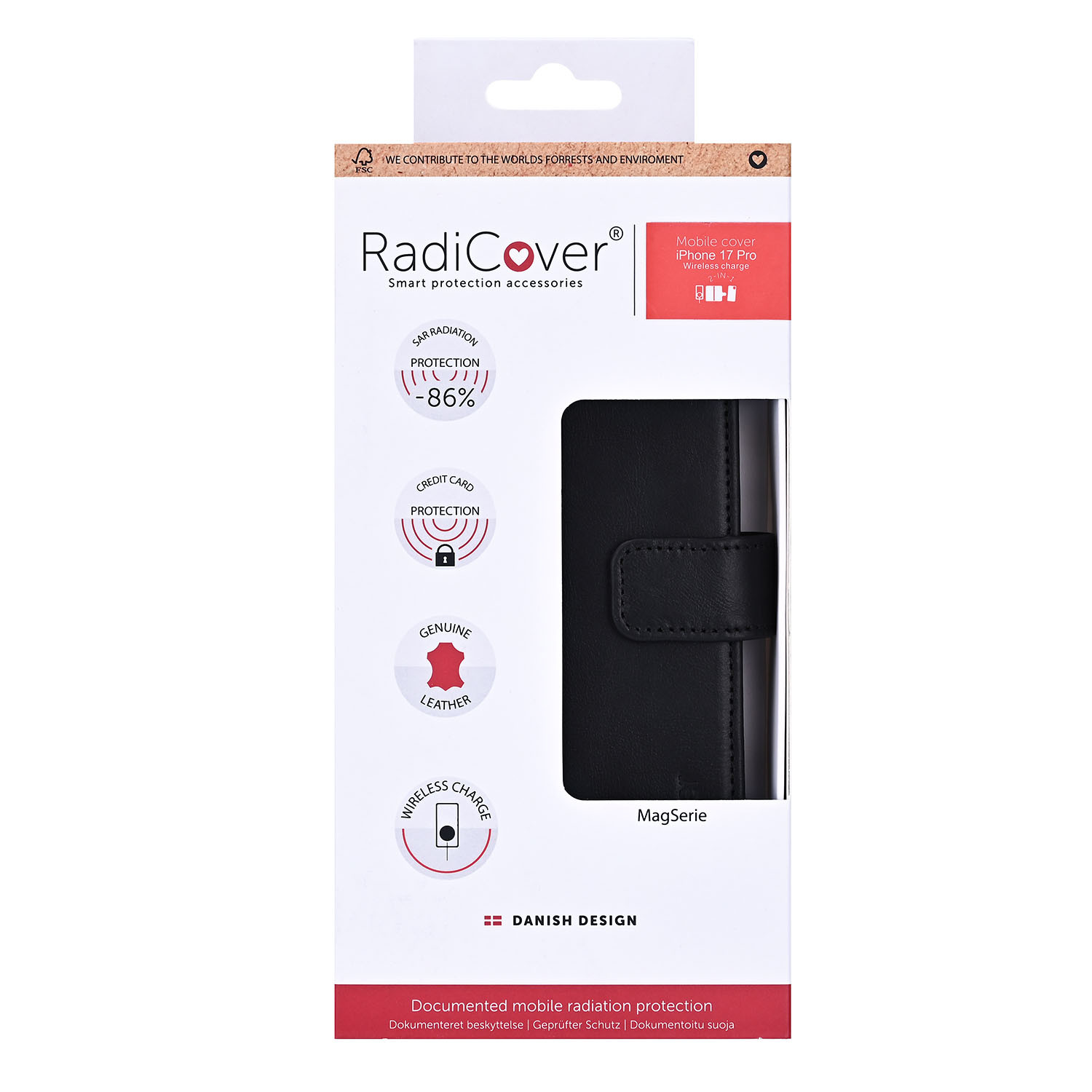RADICOVER 2in1 Anti Radiation RFID 3 card MagS iPhone 17 Pro Black Leather