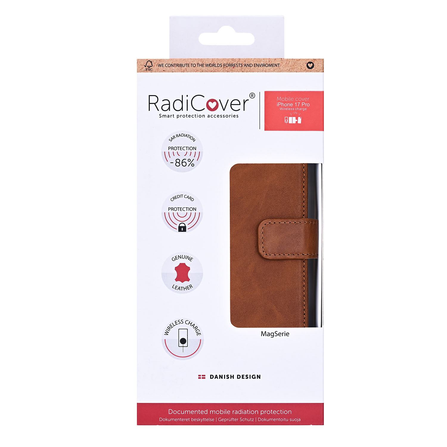 RADICOVER 2in1 Anti Radiation RFID 3 card MagS iPhone 17 Pro Brown Leather