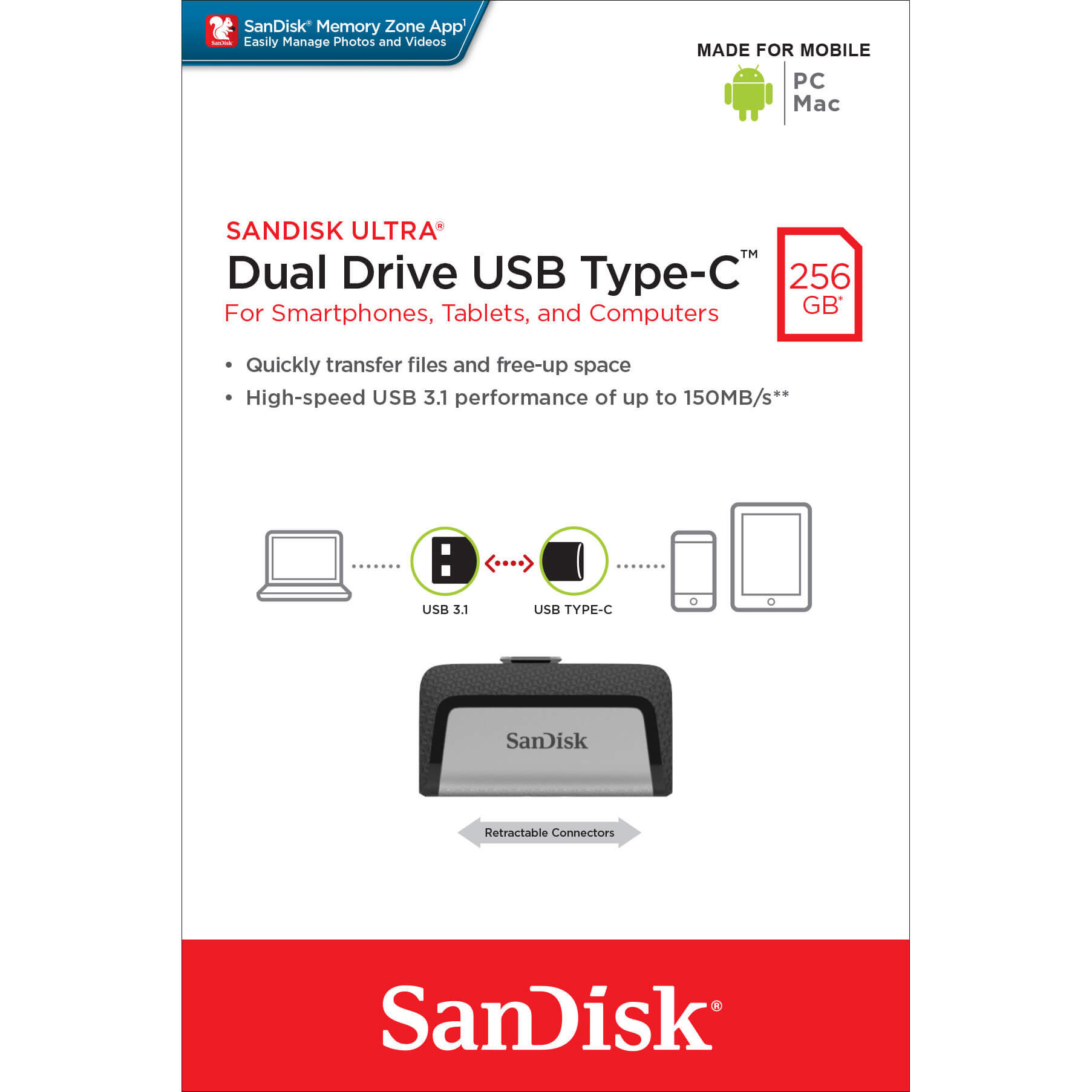 SANDISK USB-minne 3.1 Ultra Dual 256B Typ C