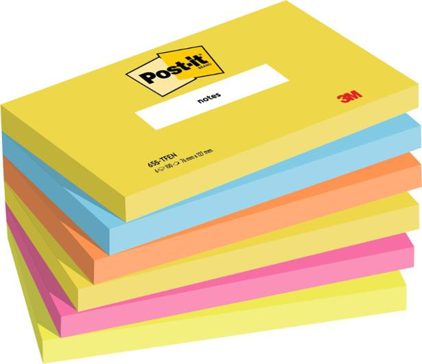 Notatblokk Post-It 76X127 Energetic (6 stk)