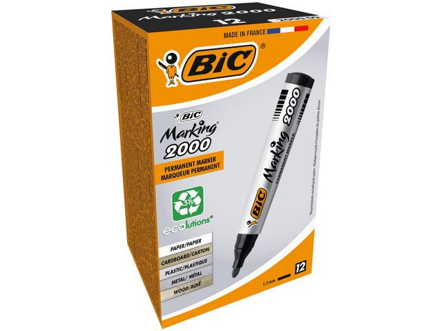 Merkepenn Bic Marking 2000 Rund Sort (12 stk)