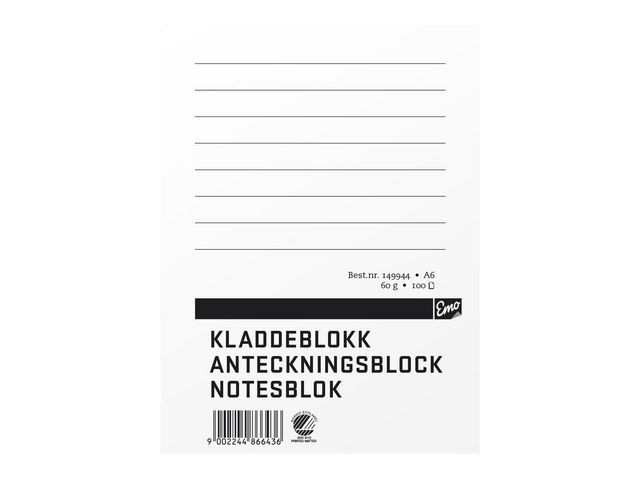 Kladdeblokk Emo A6 60G 100 Blad Linjer