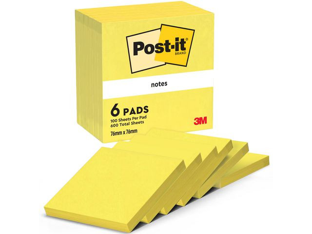 Notatblokk Post-It 76X76 654 Neongul (6 stk)