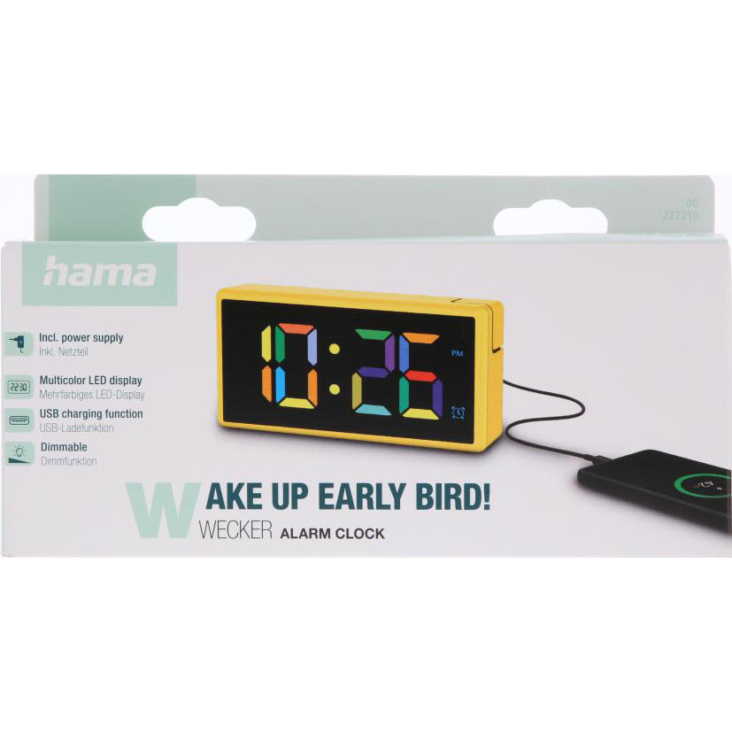 HAMA Digital Alarm Clock Ibiza Multi Colour Display Yellow