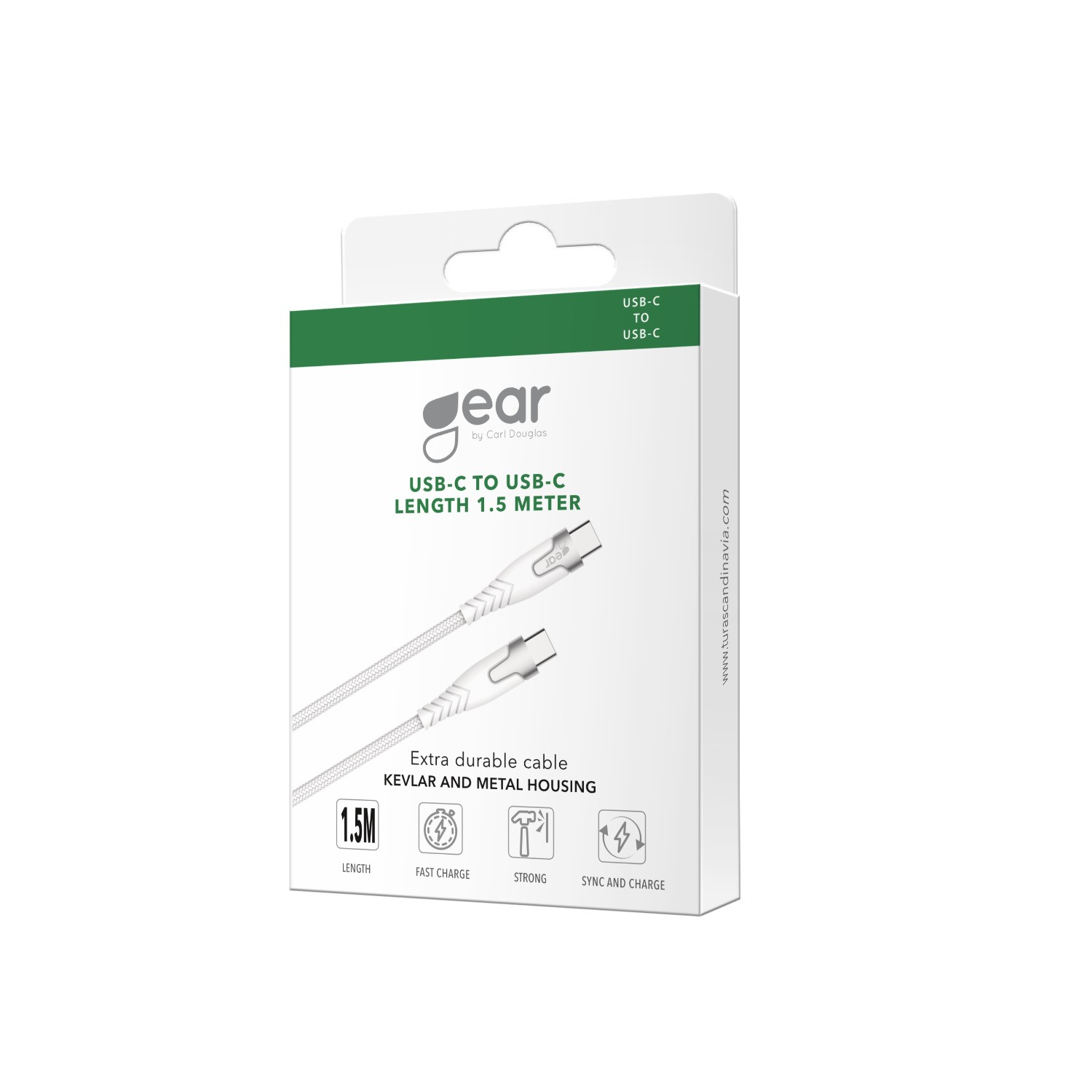 GEAR Kevlar cable PRO USB-C to USB-C 2.0 1.5m Kevlar cable with Metalhousing White