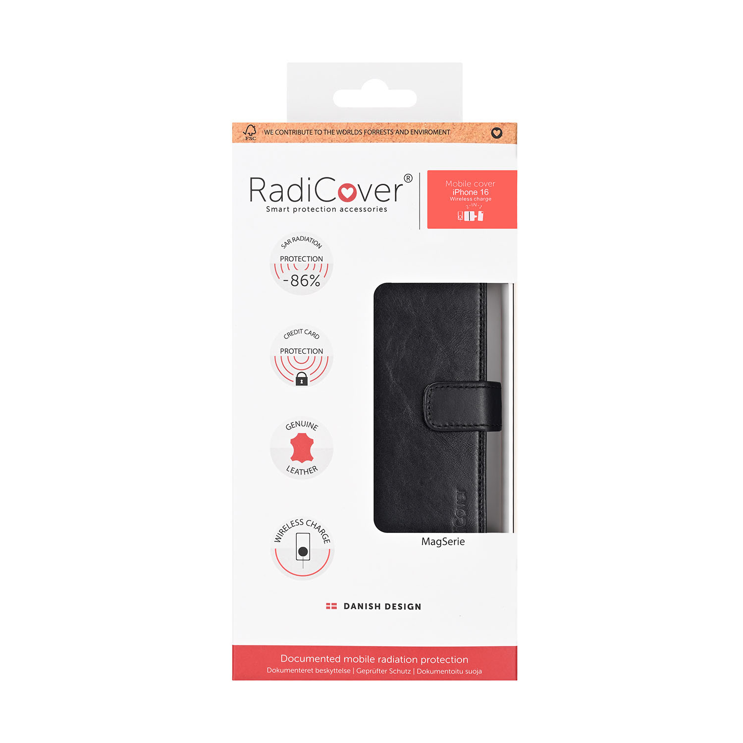 RADICOVER 2in1 Anti Radiation RFID 3 card MagS iPhone 16 Black Leather