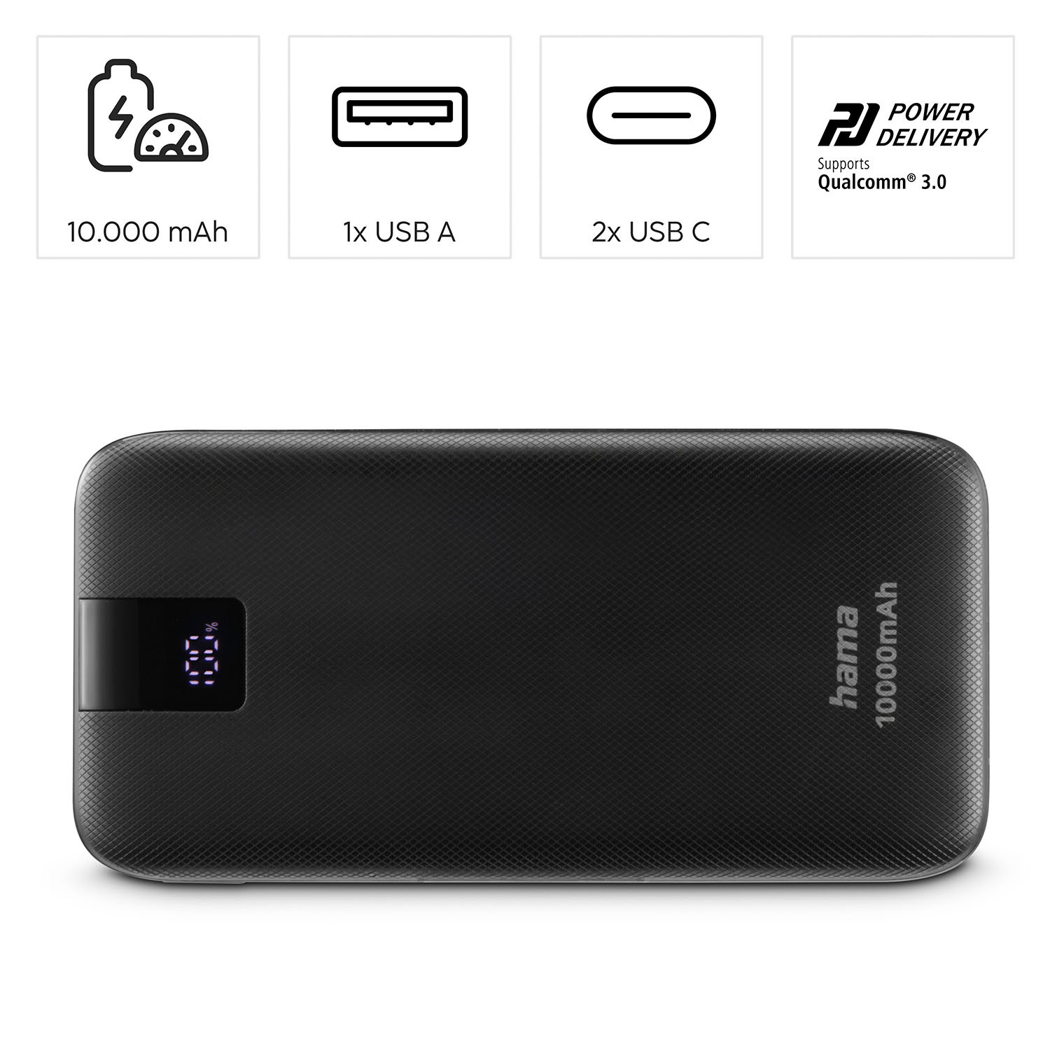 HAMA Powerbank PD 10000mAh 2xUSB-C+1xUSB-A Anthracite